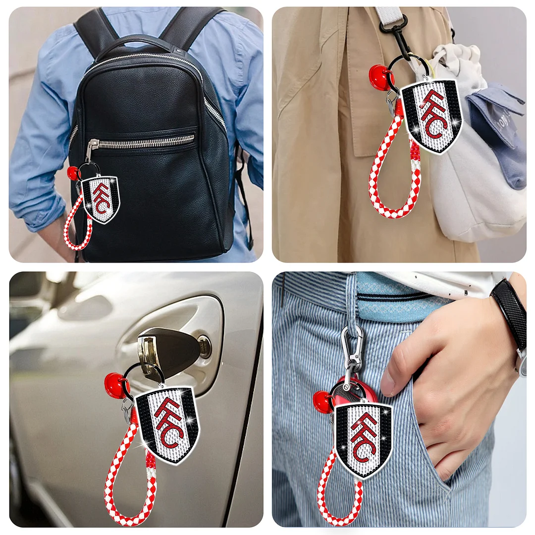 【Upgrade】DIY Fulham F.C. Logo Double Sided Rhinestone Painting Keychain Pendant for Adult