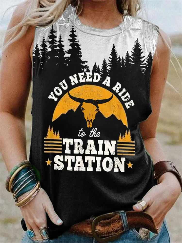 Western Train Station Forest Contrast Tank Top