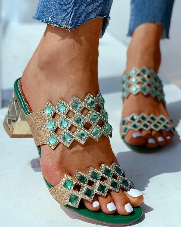 Open Toe Studded Heeled Sandals