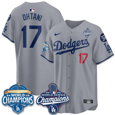 Youth Los Angeles Dodgers #17 Shohei Ohtani Gray 2025 World Series Champions Jersey