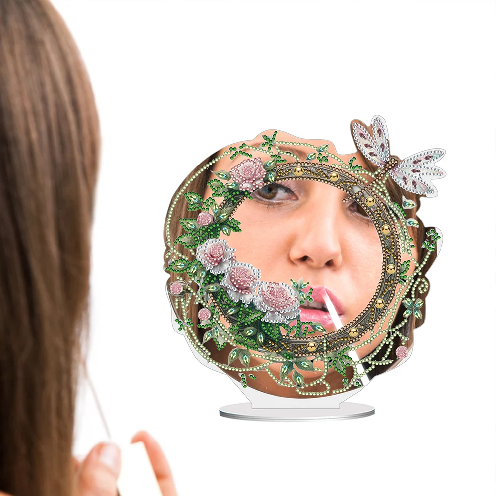 DIY Dragonfly Flower Acrylic Diamond Art Mirror Home Decoration