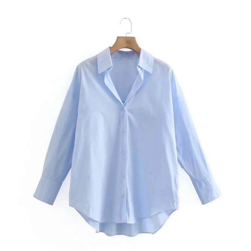 2022 New Women Simply Candy Color Single Breasted Poplin Shirts Office Lady Long Sleeve Blouse Roupas Chic Chemise Tops 18513