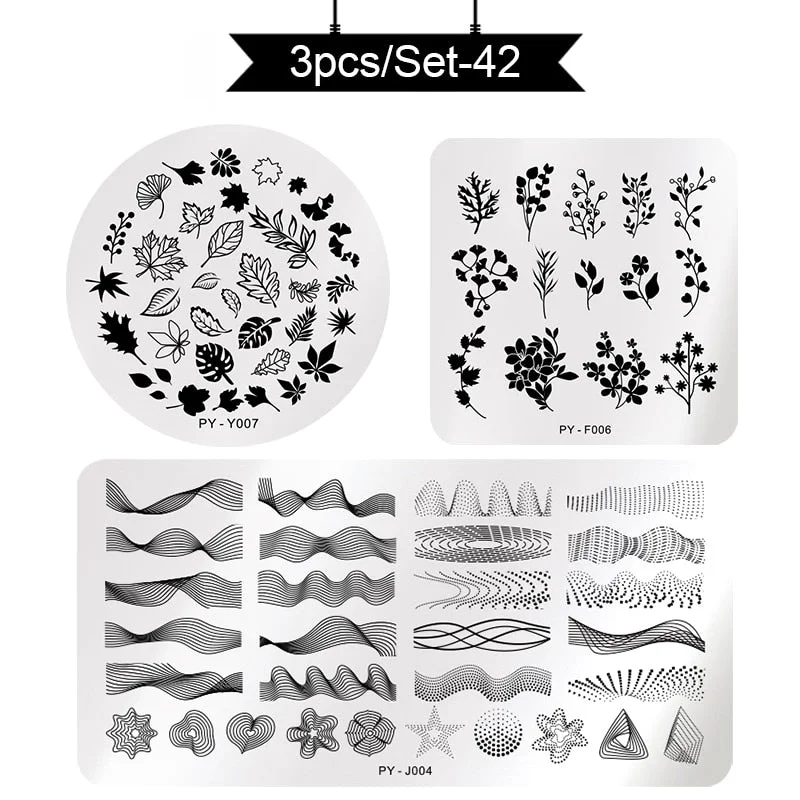 PICT YOU Stamping Plates Kits Striped Line Flowers Stamp Plate Tropical Geometry Lace Halloween Pumpkin Nail  Image Plate-Nail Inspo
