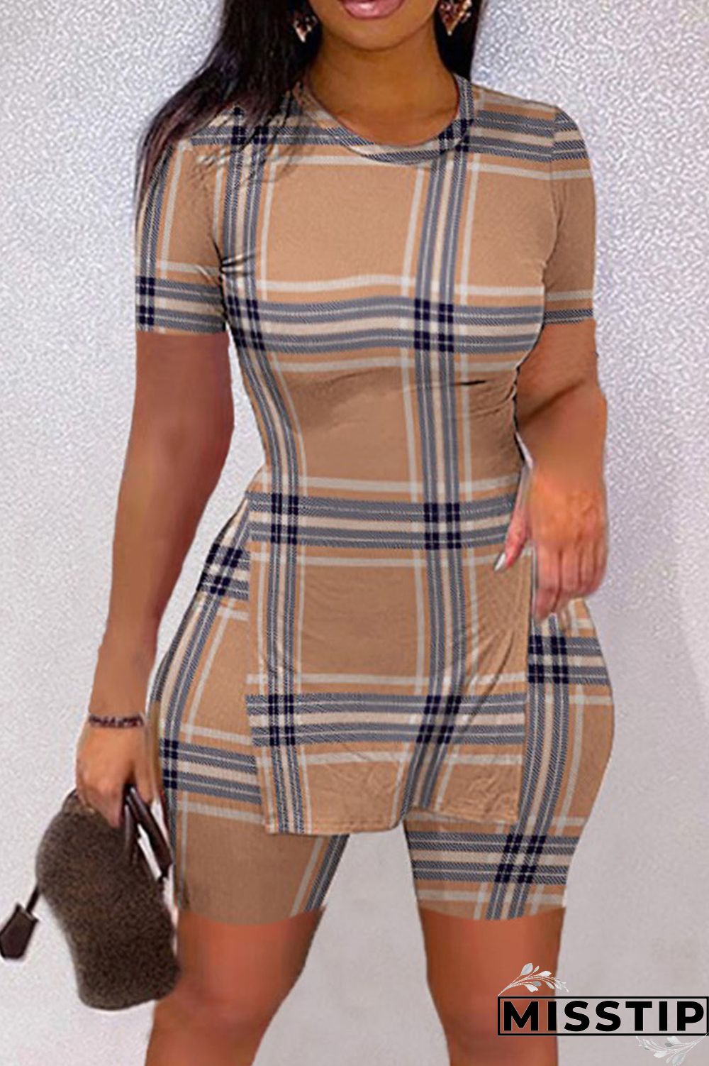 Red Casual Print Patchwork Slit O Neck Short Sleeve Two Pieces