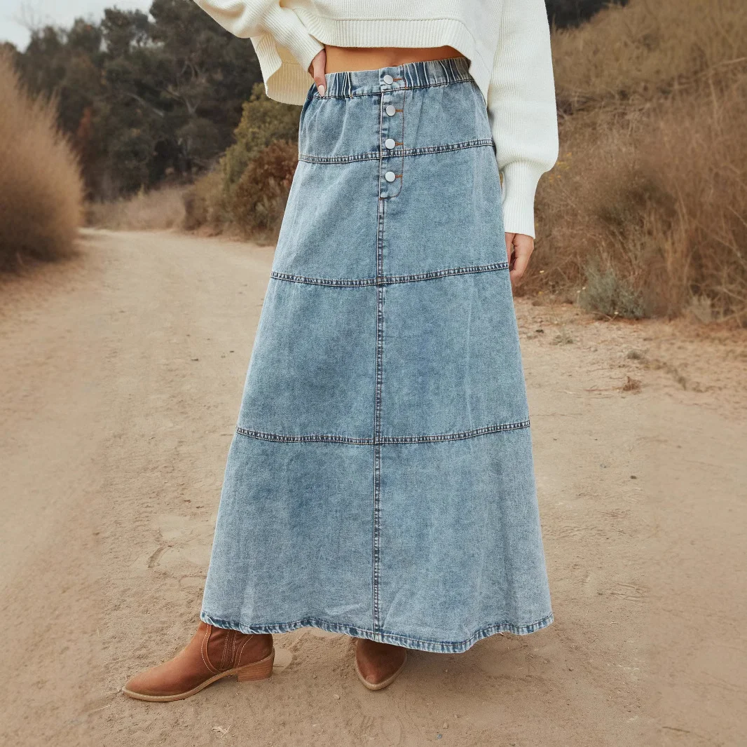 Women's Summer Bohemian Layered Splicing Denim Skirt – Effortlessly Chic