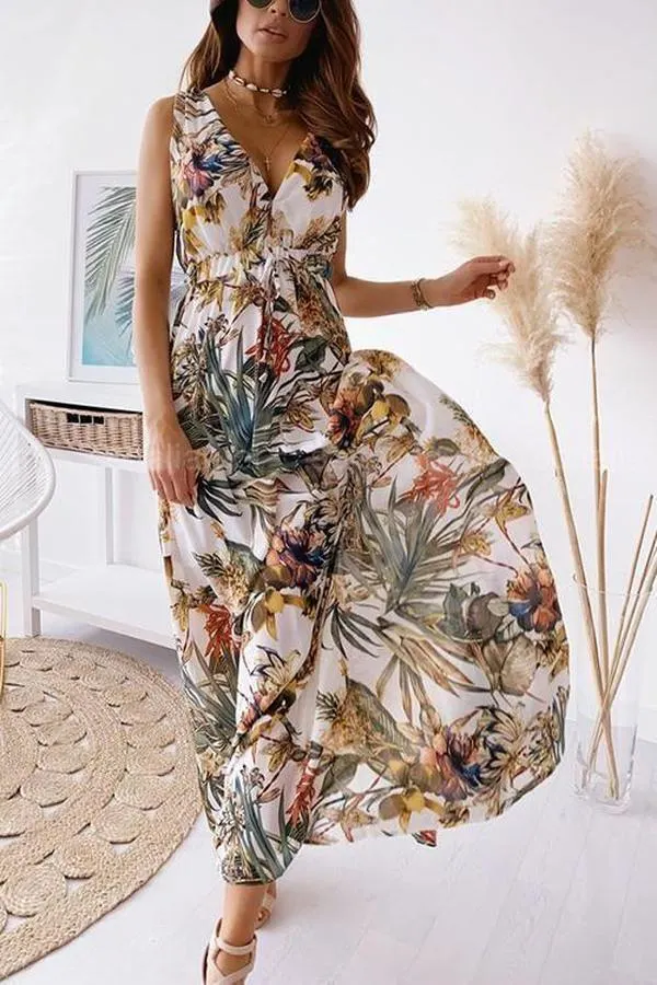Stylish Sleeveless Print Maxi Dress-vocosishoes