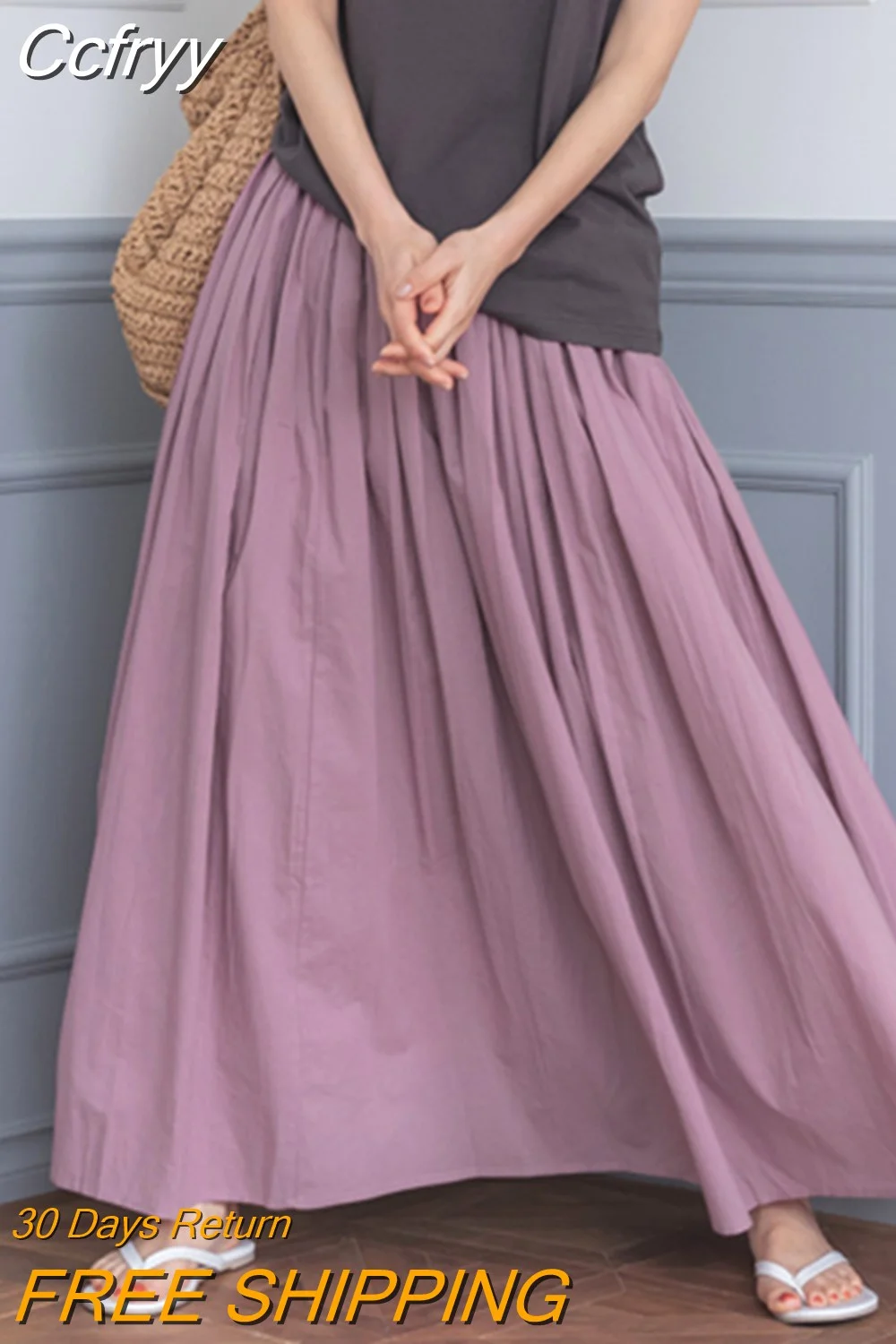 Huibahe Women Casual 7 Color Cotton A-line Skirt Lazy Elastic Waist Big Swing Solid Color Long Skirt For Spring Summer QT2057