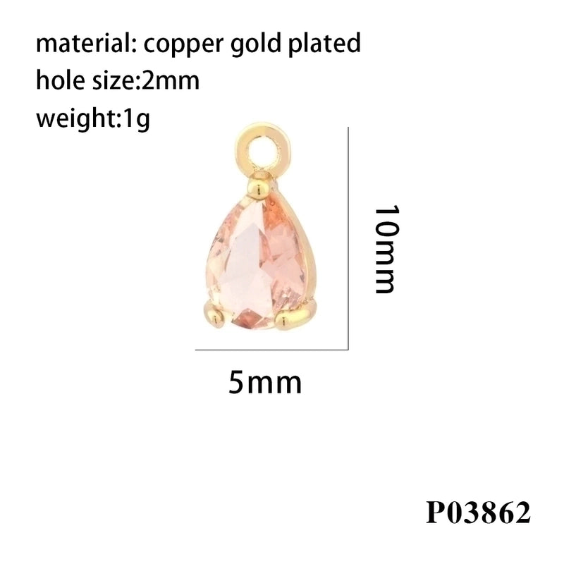 Minimalist Water Droplets Copper Plating Inlay Zircon 18k Gold Plated Charms