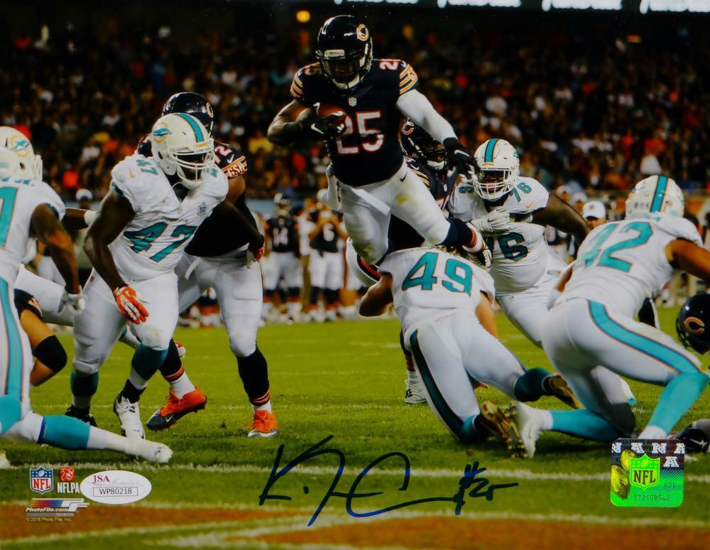 Ka'Deem Carey Autographed Chicago Bears 8x10 Leaping for TD Photo Poster painting- JSA W Auth *B