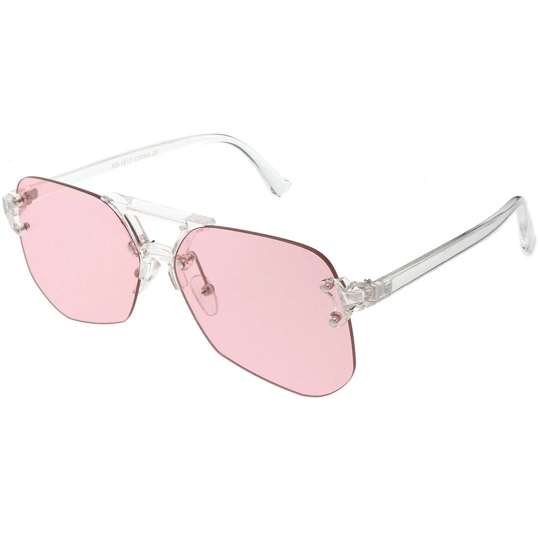 Oversize Rimless Aviator glasses With Keyhole Bridge Super Flat Lens 60mm