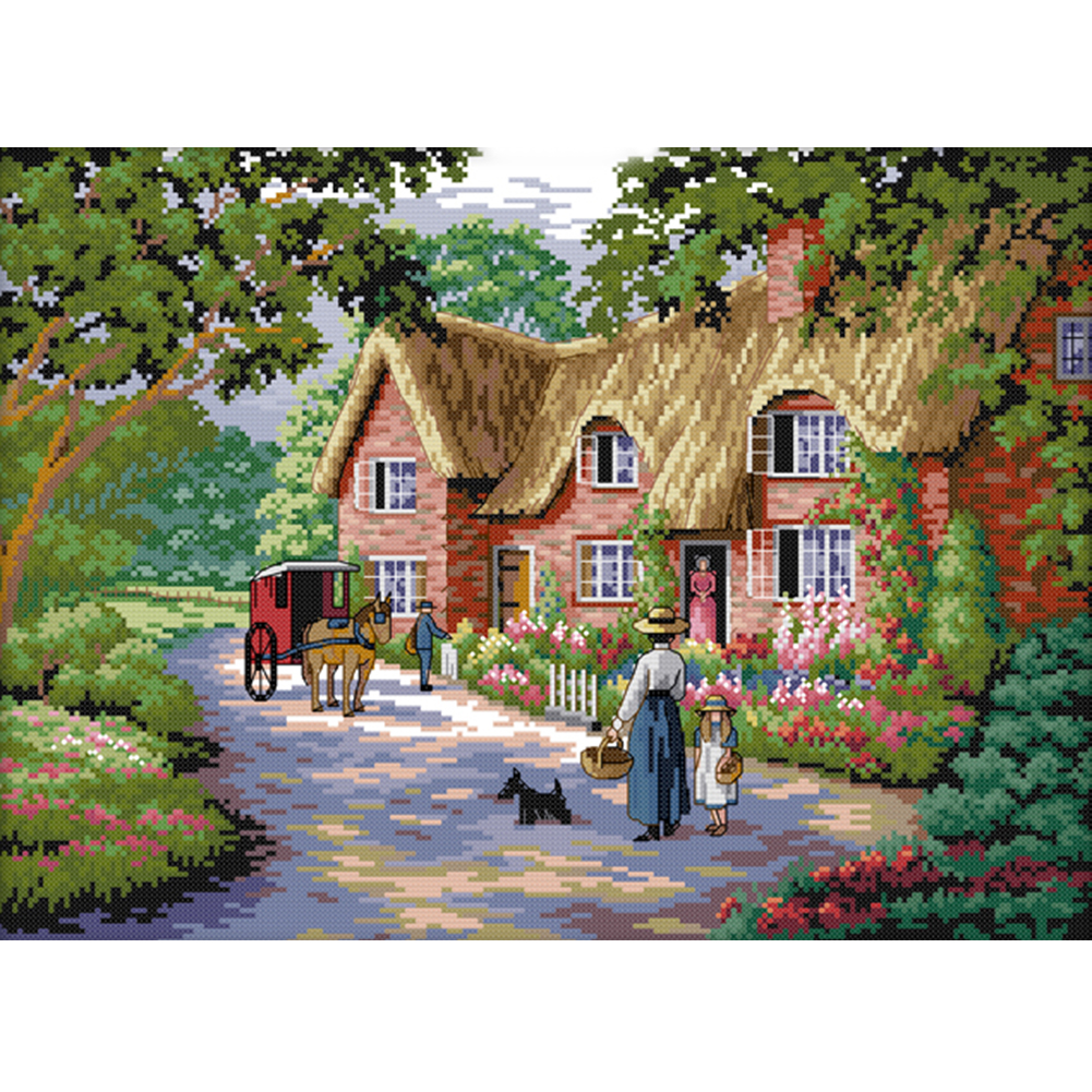 

Village Life - 11CT Stamped Cross Stitch - 60*45CM, 501 Original