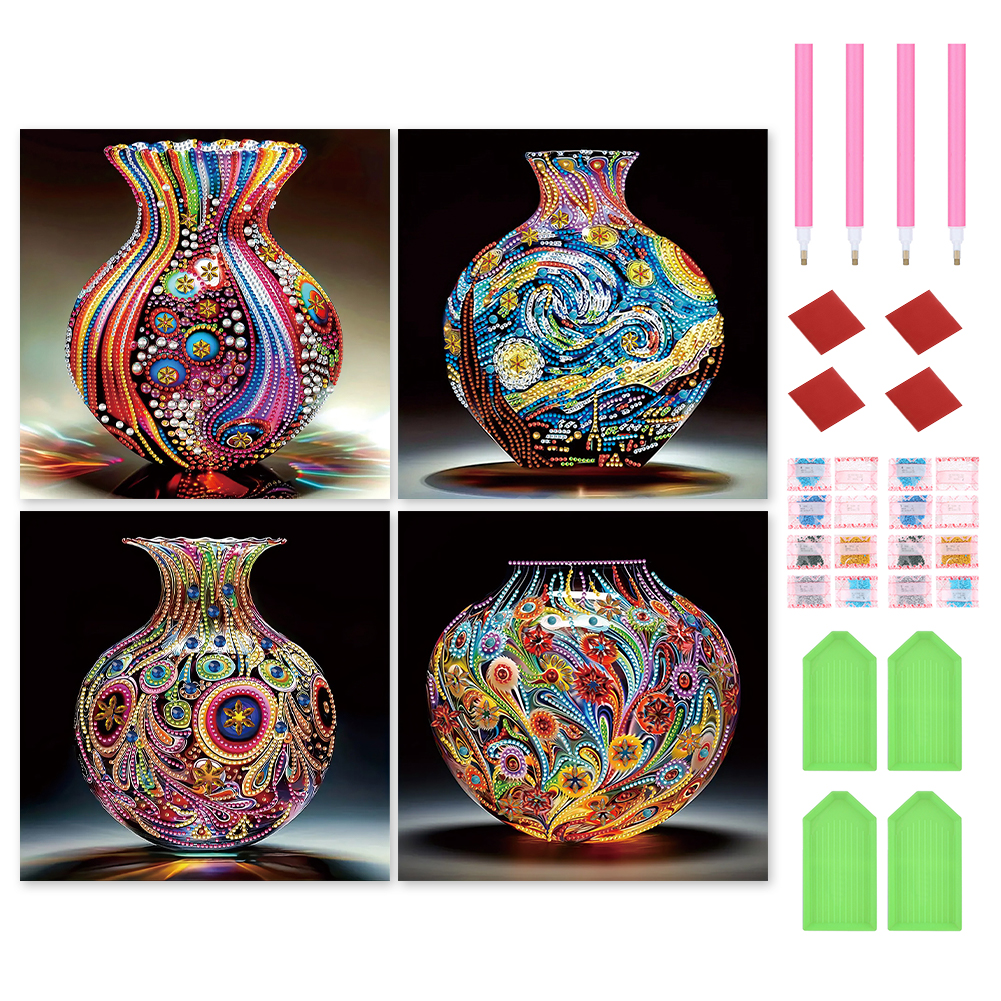(4pcs)Art Vase 30*30cm(canvas) special shaped drill diamond painting