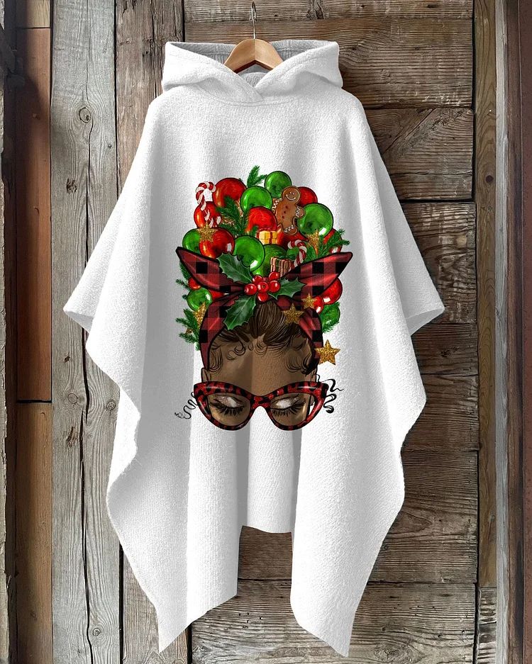 Christmas Black Girl Head Hooded Warm Shawl Cape