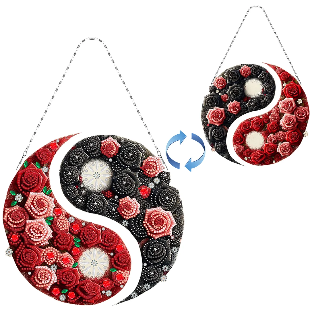 Rose Yin Yang 2D Flat DIY Diamond Painting Set Diamond Art Pendant Home Decor