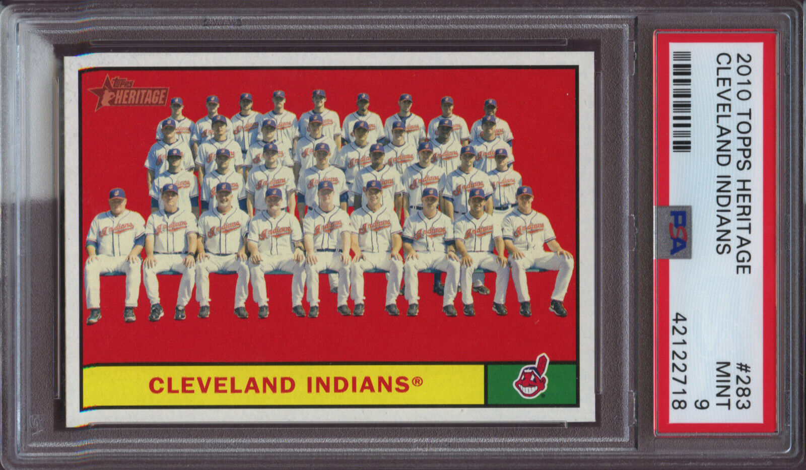 2010 Topps Heritage 283 Cleveland Indians Team Picture PSA 9 Mint Centered