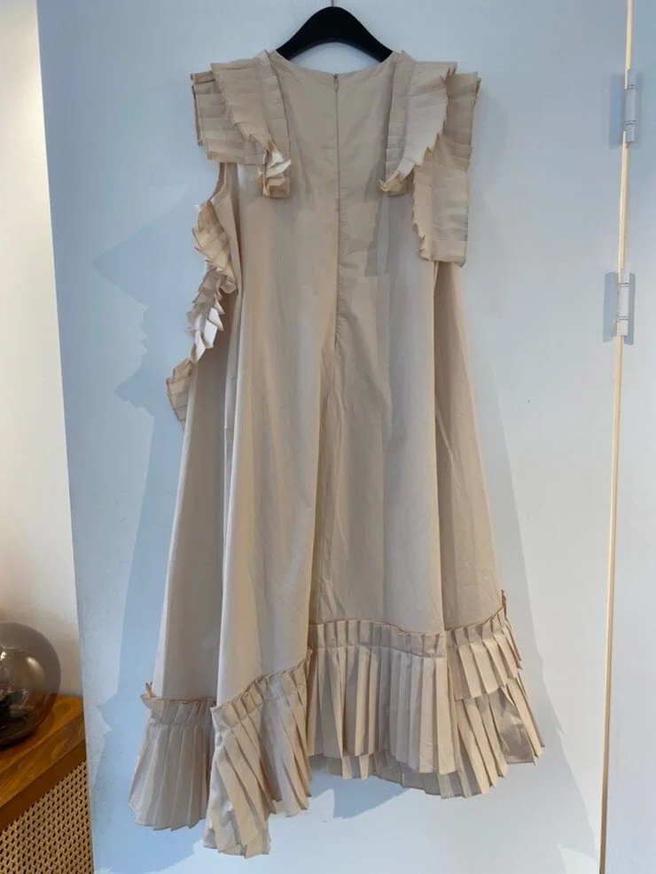 Irregular Pleat Splicing Sleeveless Midi Dress