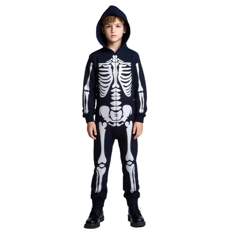 Kids Children Luminous Skeleton Jumpsuit  Skull Stage Performance Clothes Cosplay Costume Halloween Carnival Suit