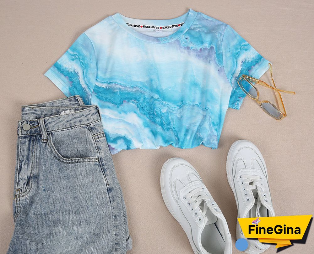 Ocean Dream Blue Marble Print Top