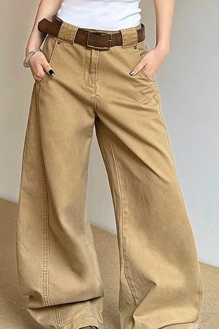 Casual Wide Leg Jeans with Functional Pockets and Stitching Detail Women's