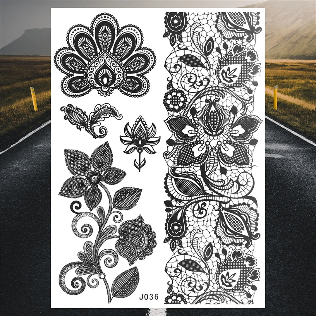 Henna Pendant Temporary Tattoos For Women Undertboob Girls Realistic Butterfly Rose Flower Fake Tattoo Sticker Chest Tatoos