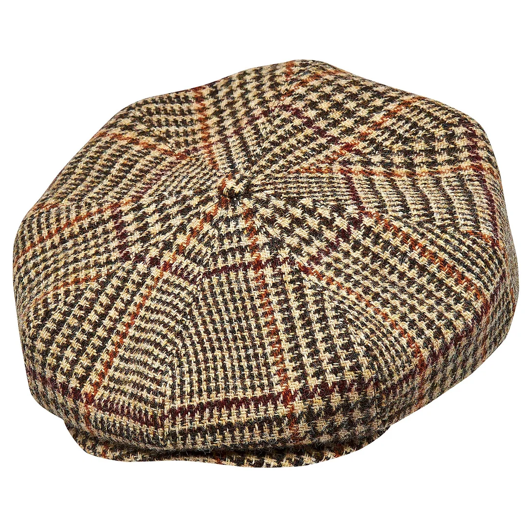 PEAKY CAPS Genuine Scottish Harris Tweed 8 Panels Man Cap Wool Large Crown BEIGE