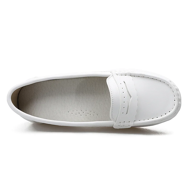 Qengg Spring Loafers Flats Women Ladies Solid White Air Cushion Nursing shoes Casual Shoes Slip-on Boat Deck shoesE981