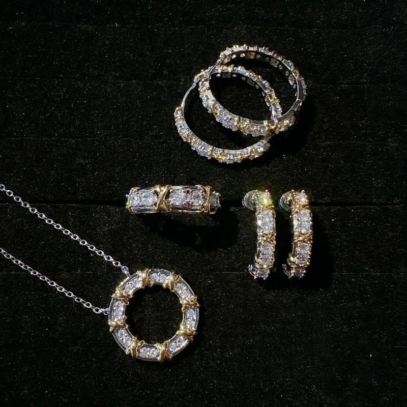 Copper Minimalist Classic Style Inlay Solid Color Zircon Rings Earrings Necklace