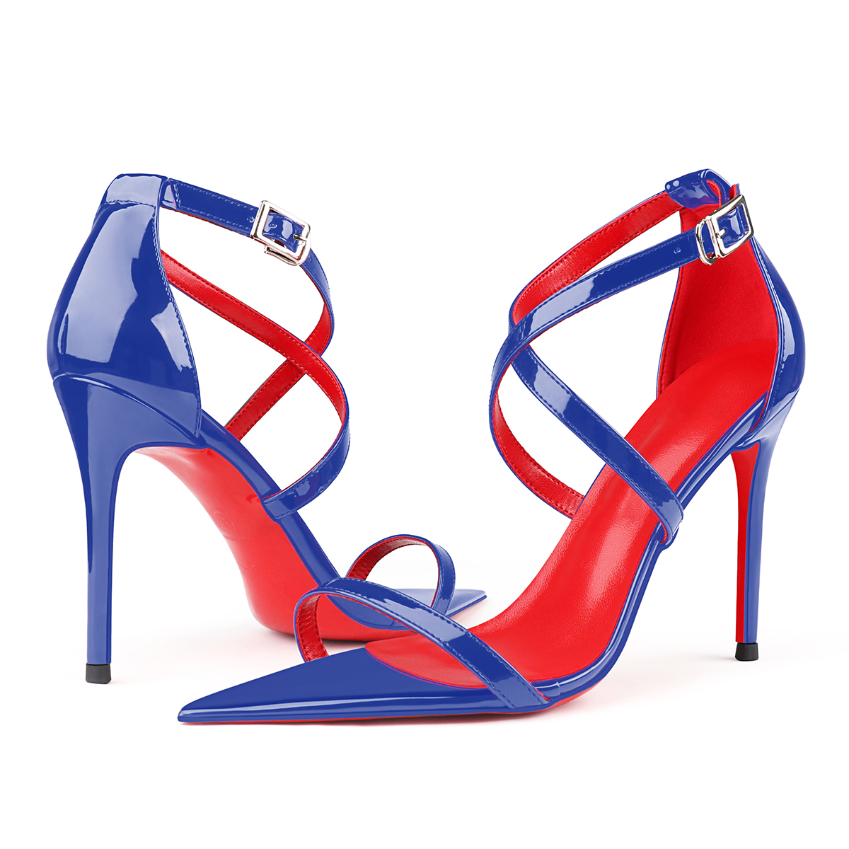 100mm Red Lined Thin Cross Strap Pointed Toe High Heels Red Bottom Party Sandals-MERUMOTE
