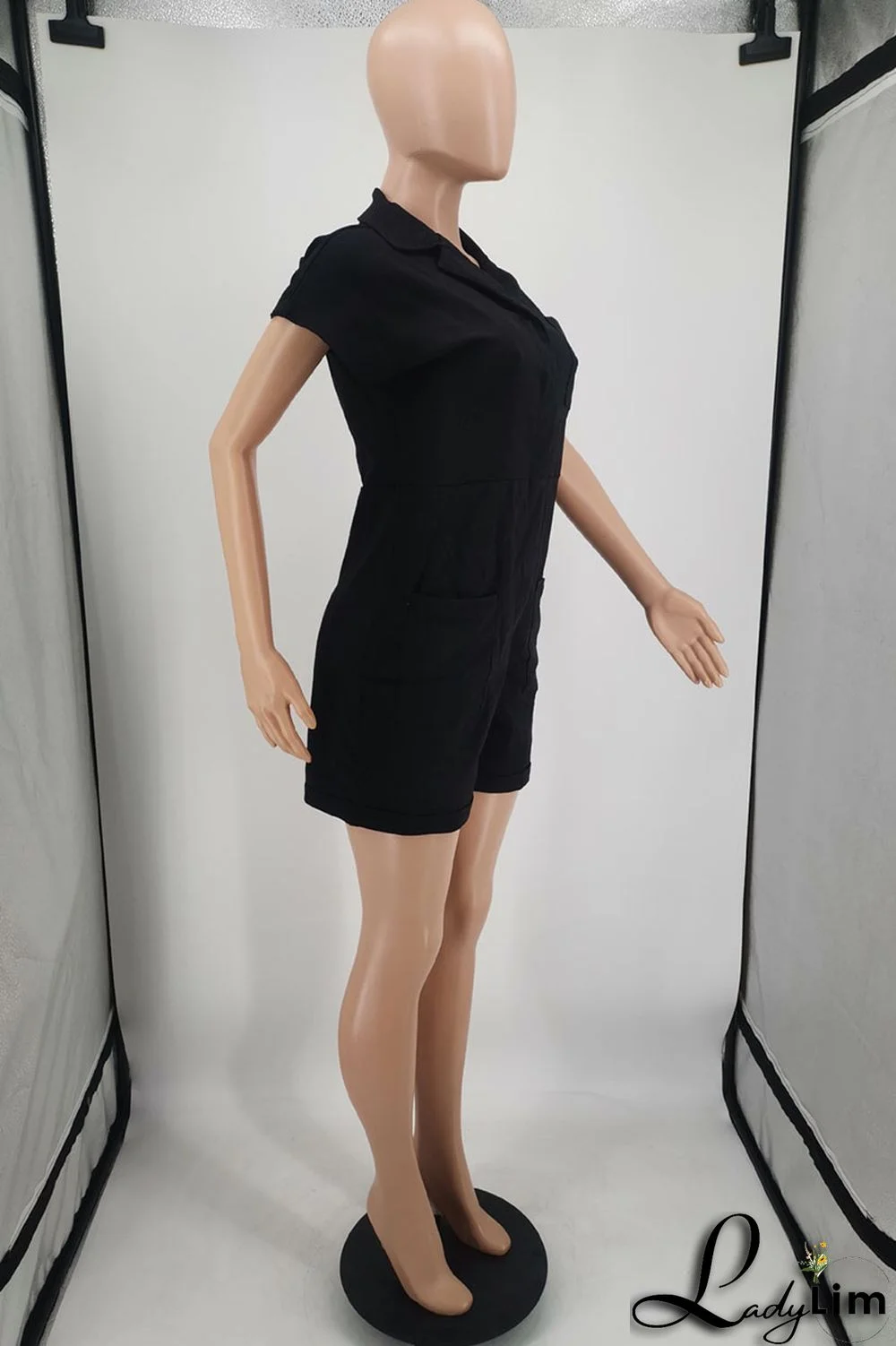 Pink Fashion Casual Solid Patchwork Turndown Collar Regular Romper