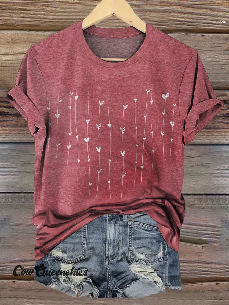 Heart Print Casual Short Sleeved Top Multicolor / S