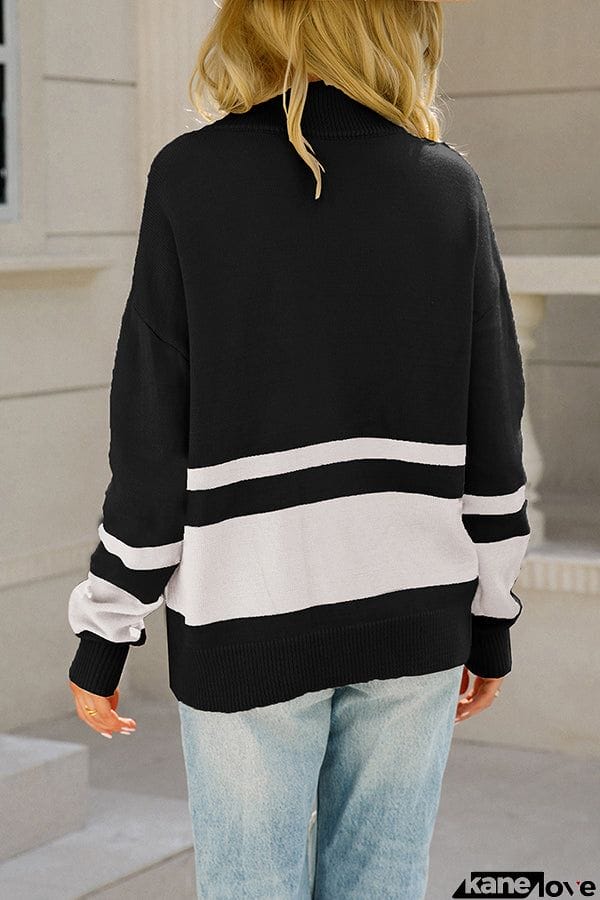 Oversized Stripe Half Zip Sweater