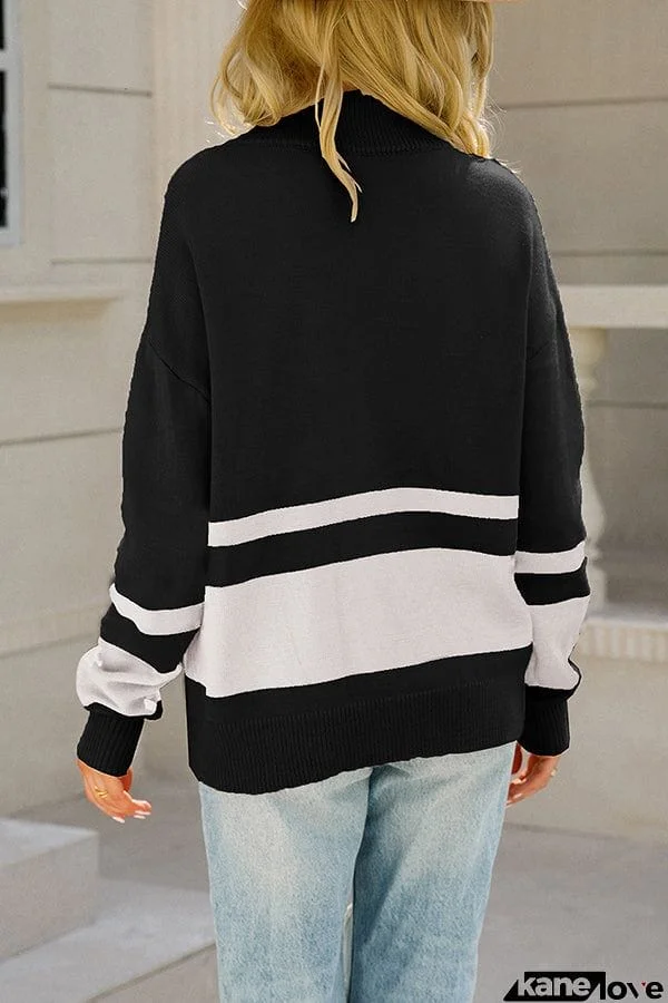 Oversized Stripe Half Zip Sweater