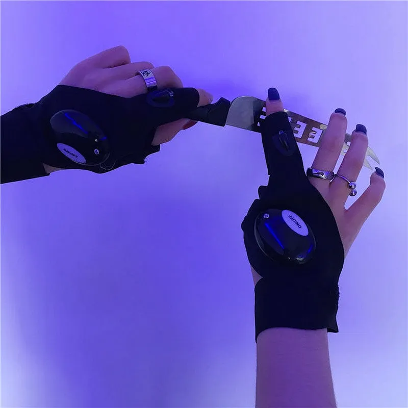 NiceMix LED half finger light gloves, cool function, men and women can bring fabric is breathable cotton