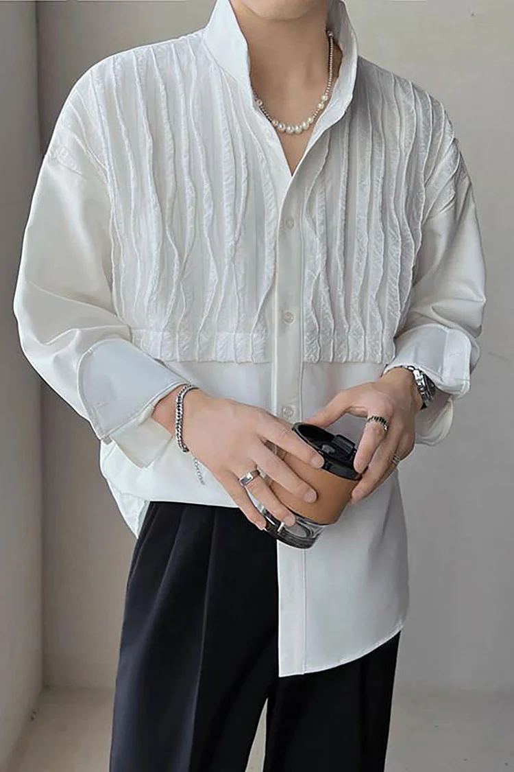 Casual Ruffle Patchwork Slim Fit Shirt