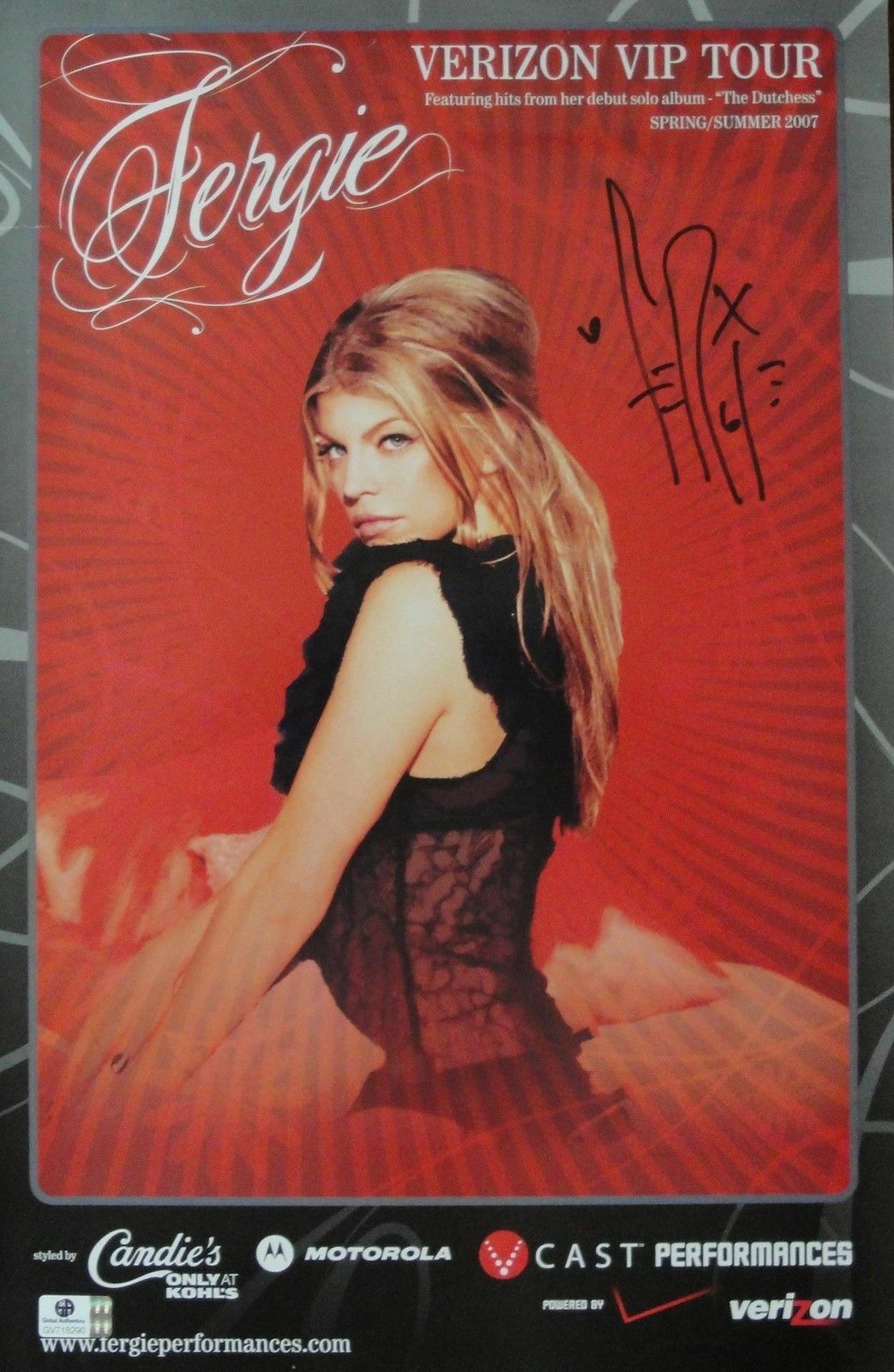 Fergie Hand Signed 11x17 Photo Poster painting Verizon VIP Tour SMALL RIP ON SIDE GV 718290