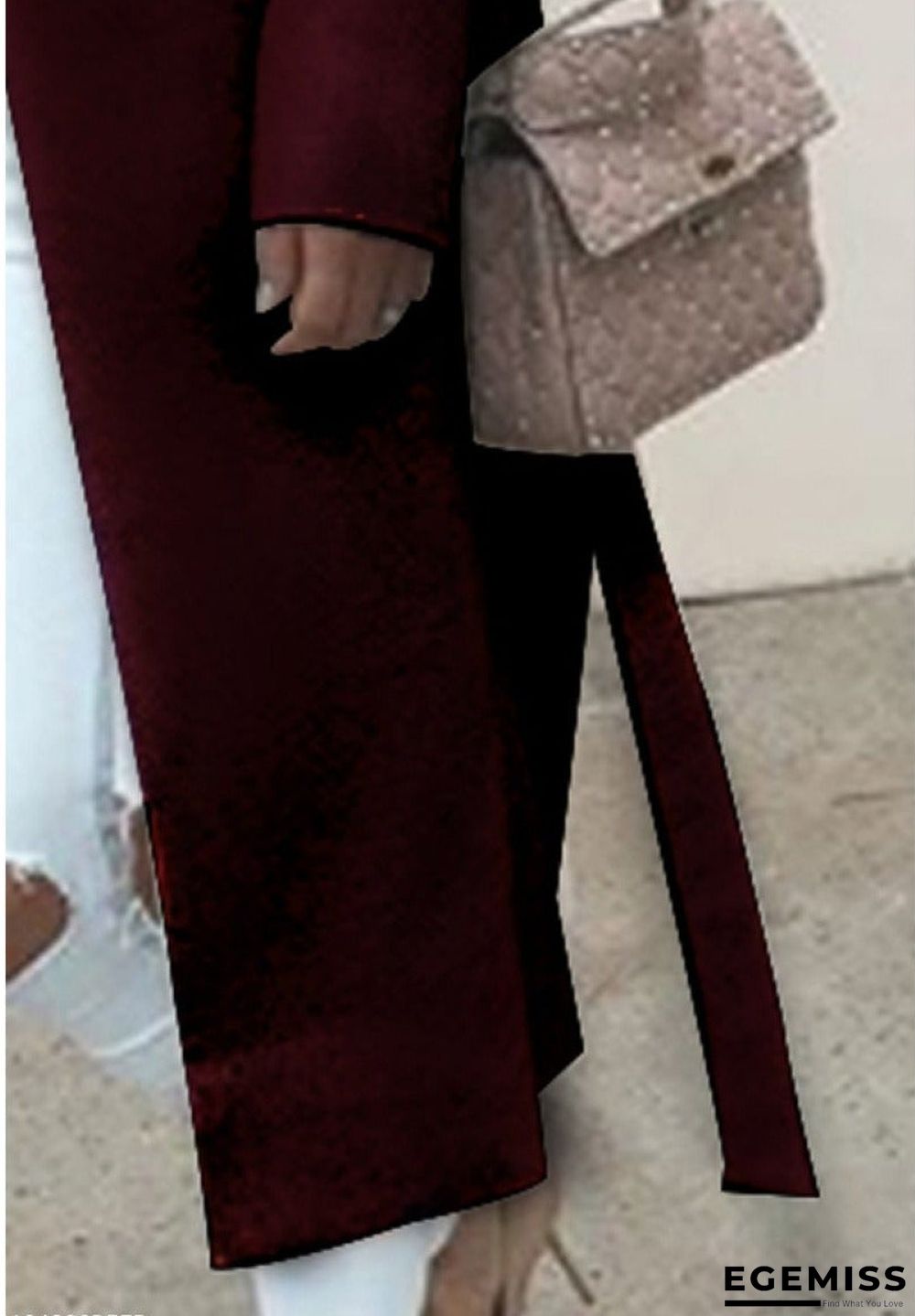 Fold-Over Collar Belt Plain Long Sleeve Coats | EGEMISS