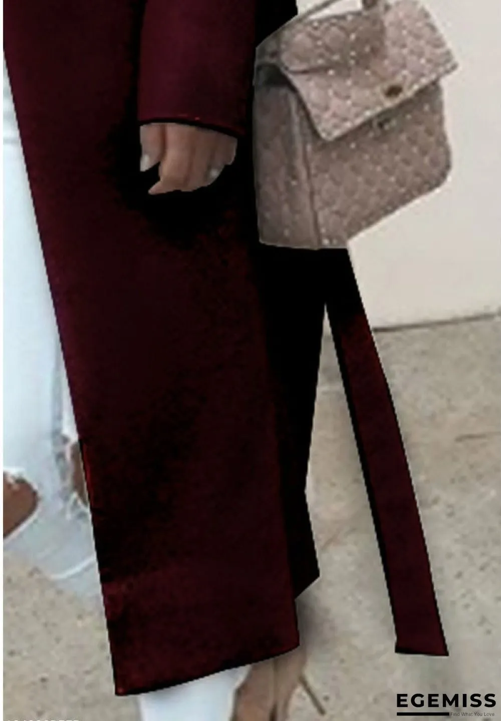 Fold-Over Collar Belt Plain Long Sleeve Coats | EGEMISS