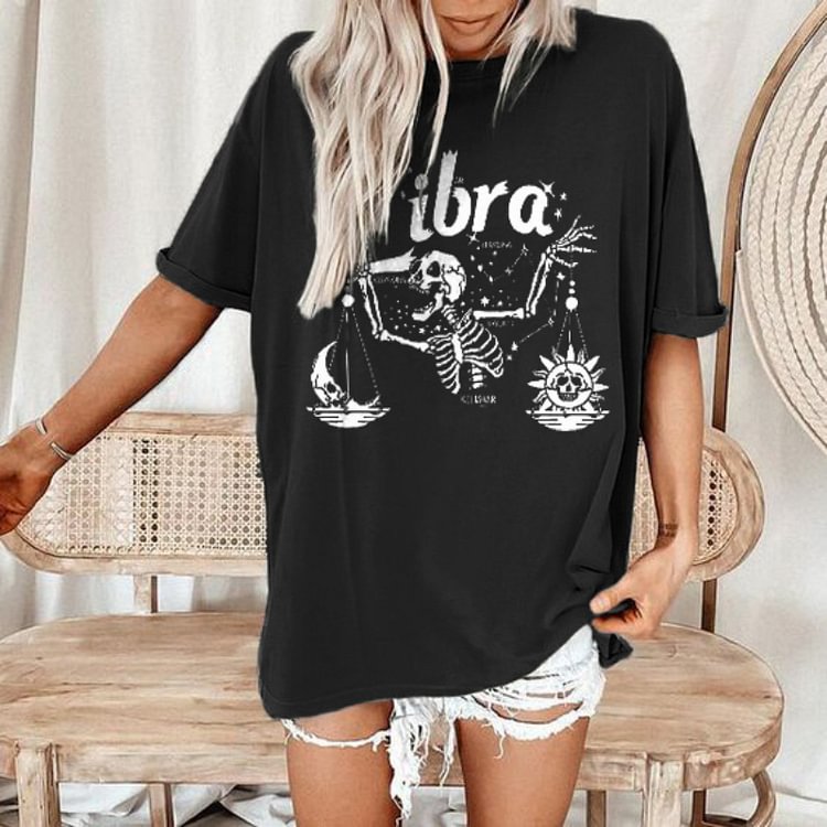 Vefave Libra Skull Print Short Sleeve T-Shirt