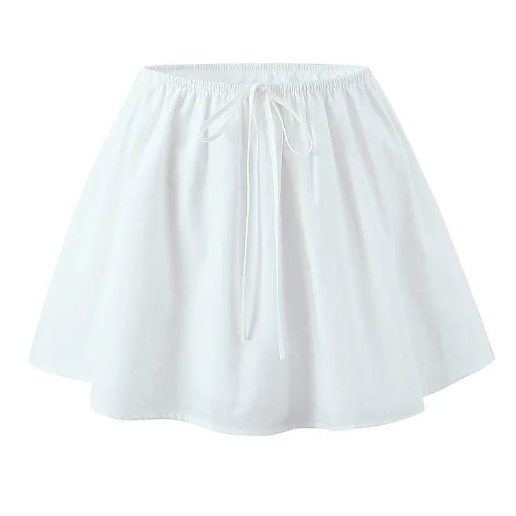 White V-neck Small Shirt Skirt Set
