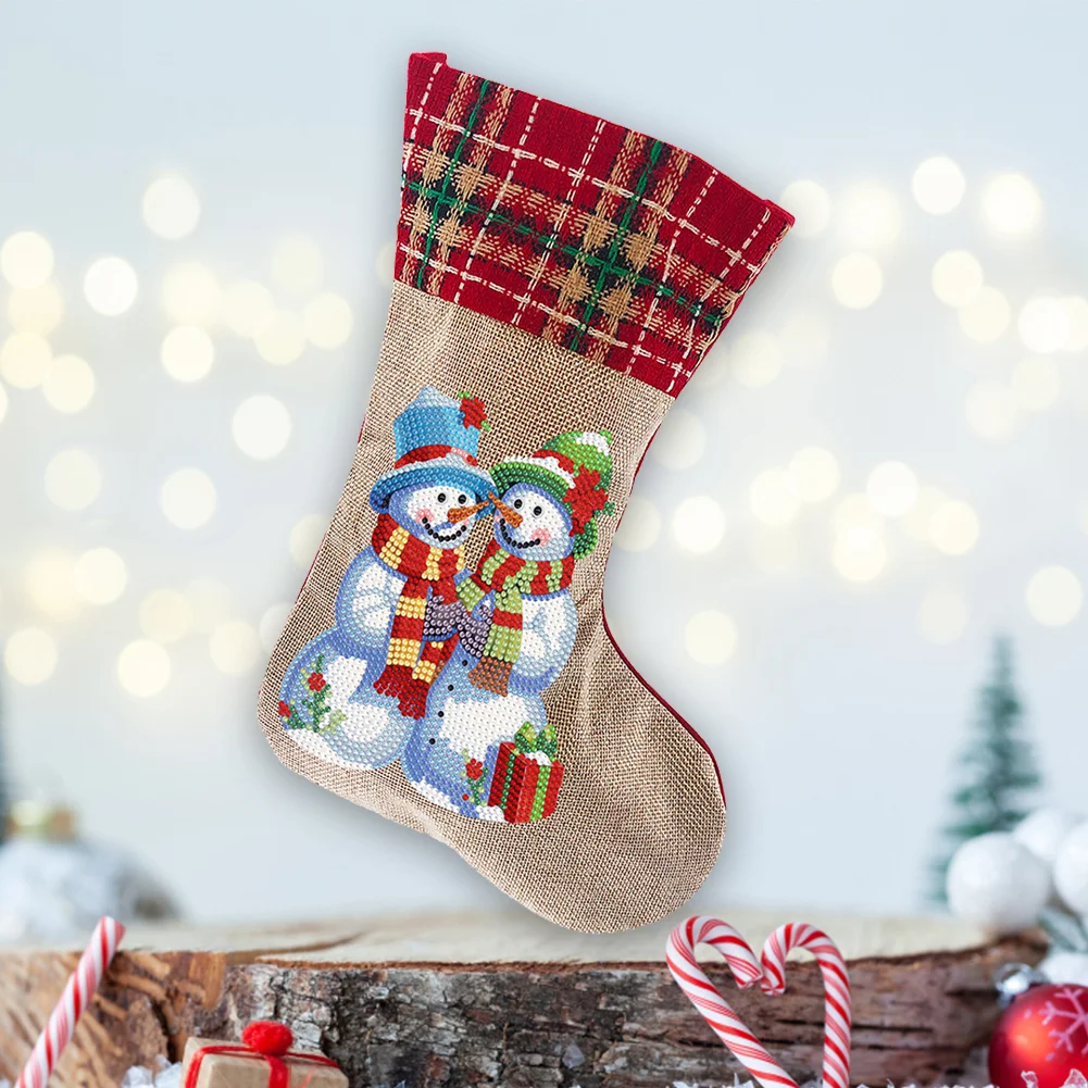 DIY Snowman Christmas Socks Decor DIY Diamond Art Kits for Family Party Decoration(20*35cm)