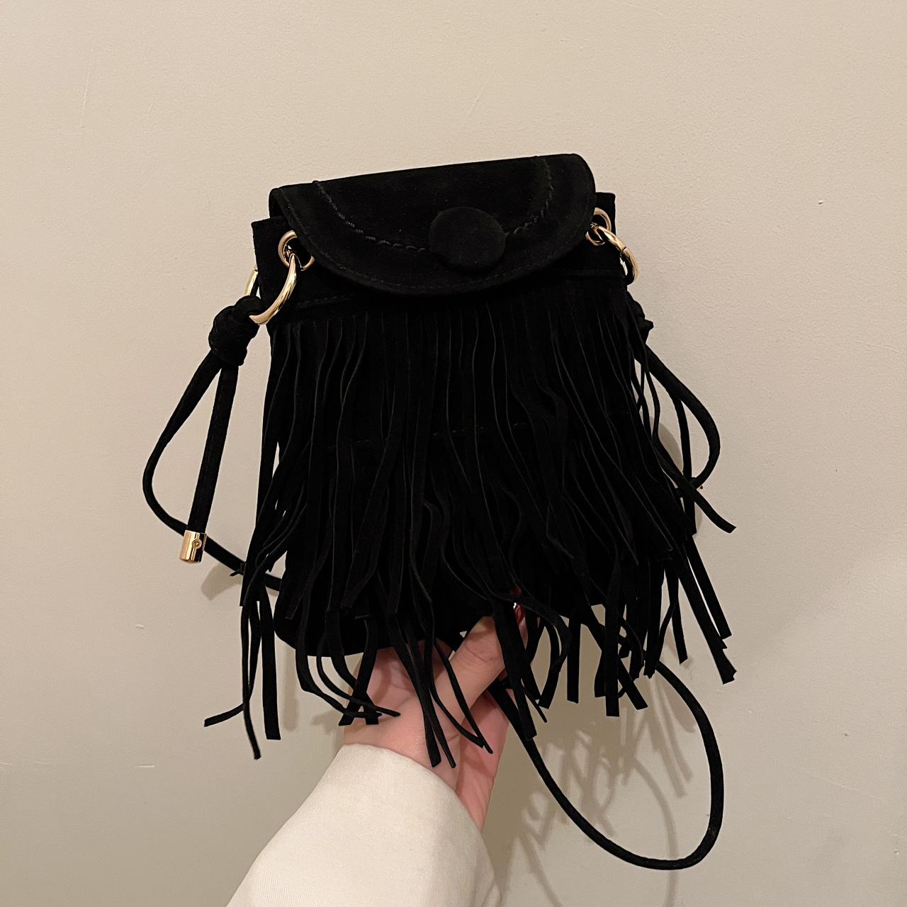 Retro Crossbody Fringe Solid Color Small Square Bag