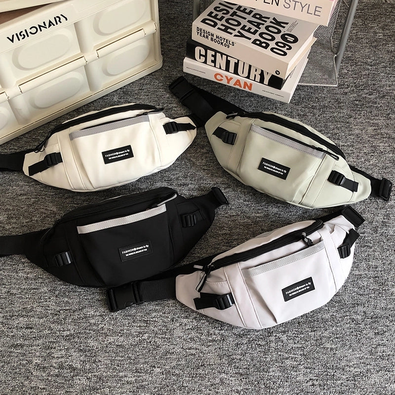 Unisex Streetwear Sports Color Block Nylon Waist Bags