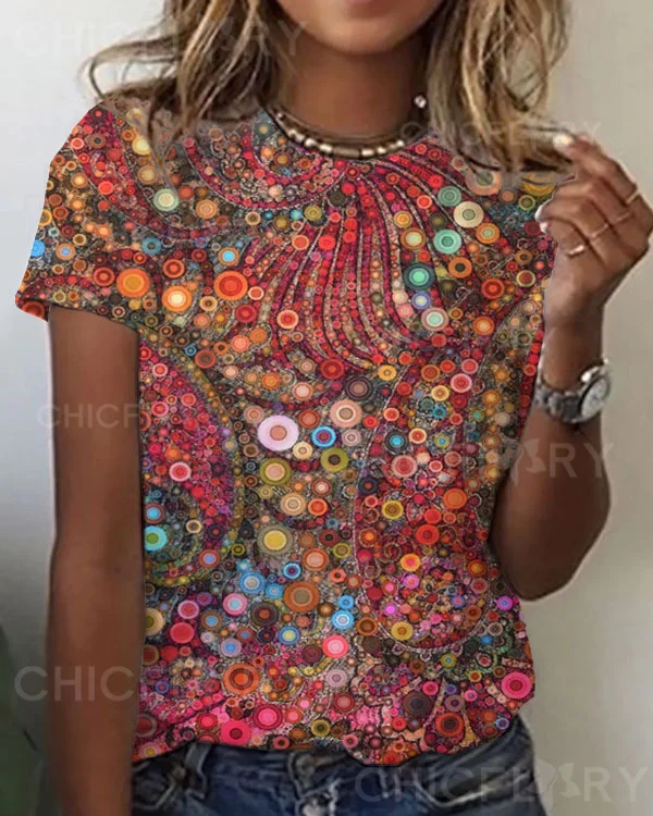 Women's Paisley  Pattern Crew Neck T-shirt