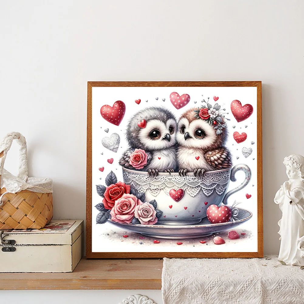 Diamond Painting - Full Round Drill - Love Flower Owl(Canvas|30*30cm)