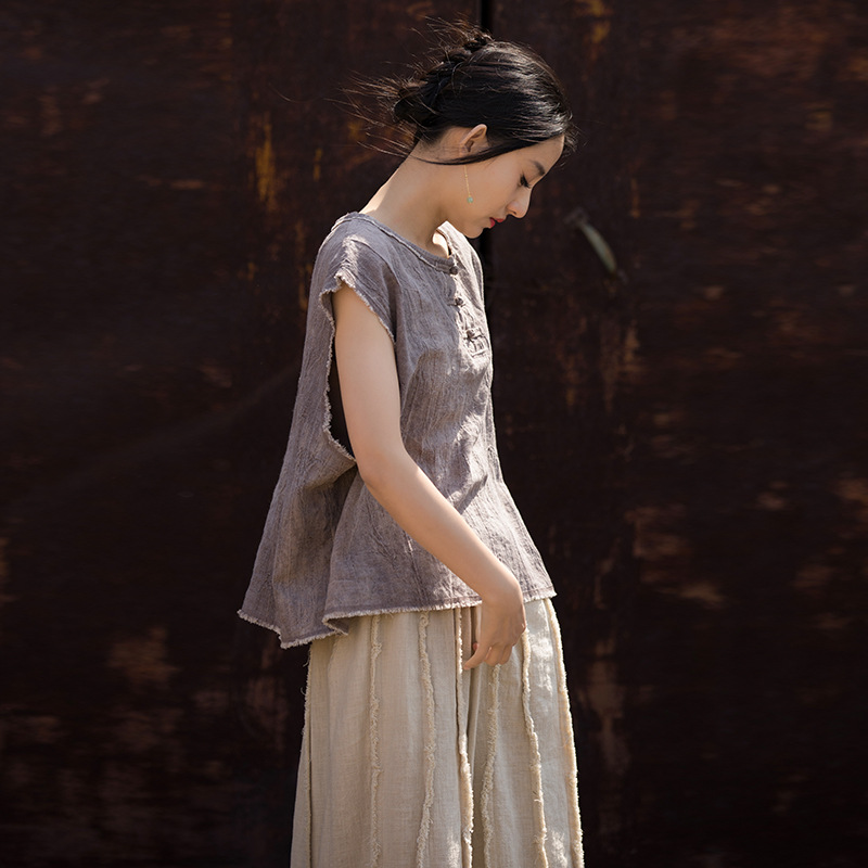 Original Linen-Cotton Lightweight Hand-Dyed Button-Down Vest