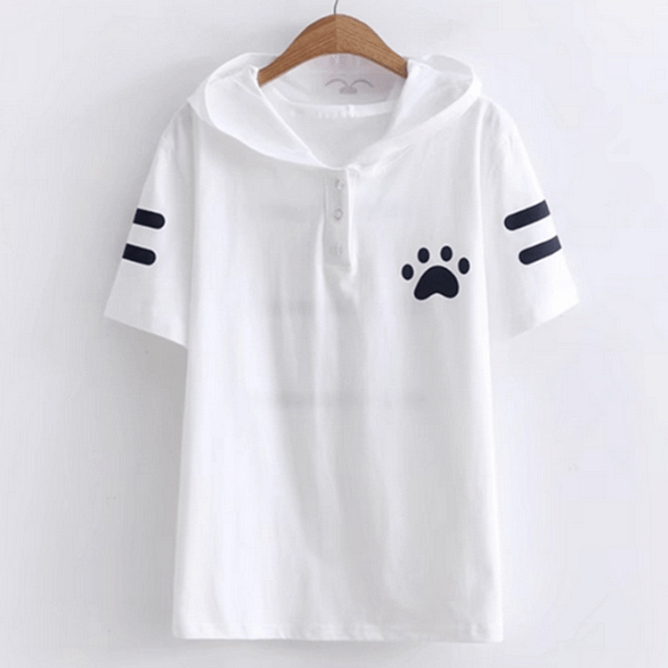Cat Claw Print Short Sleeve Hooded T-shirt - Modakawa Modakawa