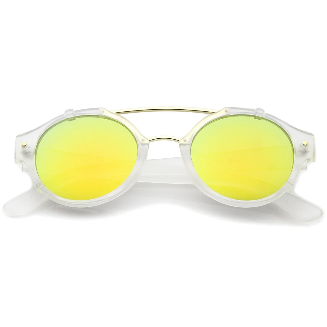 Modern Matte Finish Double Crossbar Mirrored Lens P3 Round glasses 49mm