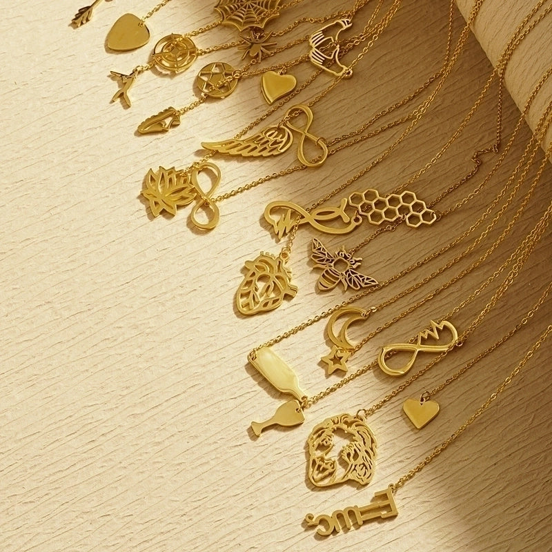 304 Stainless Steel 18K Gold Plated IG Style Classic Style Commute Plating Animal Heart Shape Feather Pendant Necklace