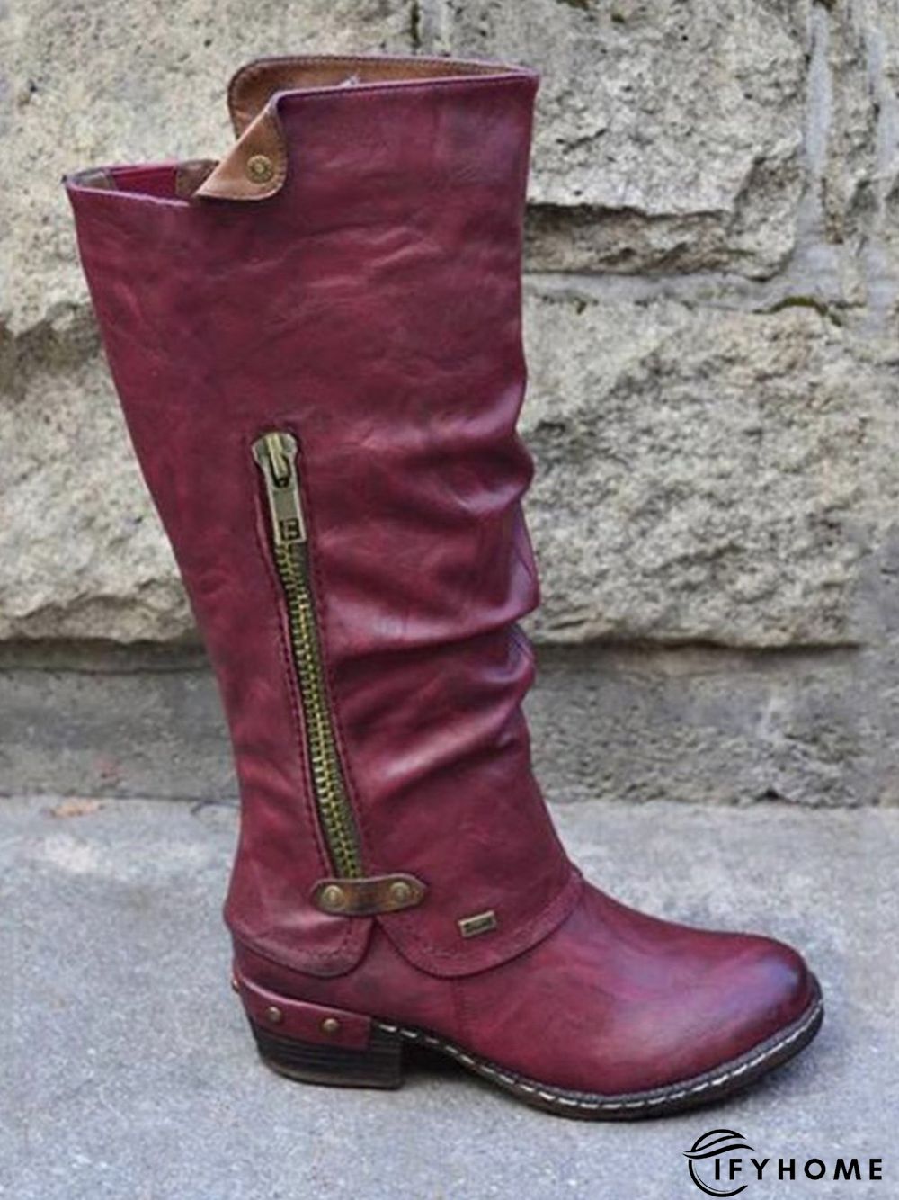 Vintage Casual Pleated Zip Riding Boots | IFYHOME