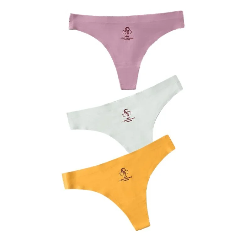 3pcs Women Thongs & G Strings Sexy Low-Rise Seamless Panties Ultra Thin Solid Thong Woman Invisible Plus Size Underwear Lingerie